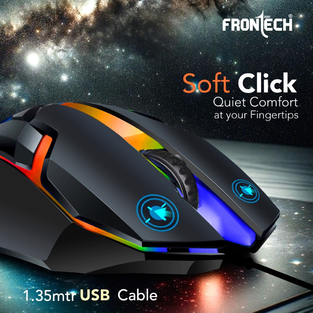 Frontech Wired USB Optical Mouse | RGB Light | 1200 DPI | Compact Grip | Plug & Play (MS-0070) Frontech Wired USB Optical Mouse | RGB Light | 1200 DPI | Compact Grip | Plug & Play (MS-0070)